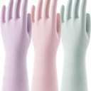 COOLJOB 3 Pairs Colorful Household Gloves with Cotton Liner & Non-slip Grip, Water Resistant Reusable Dish Washing Rubber Gloves for Kitchen & Bathroom Cleaning, Medium