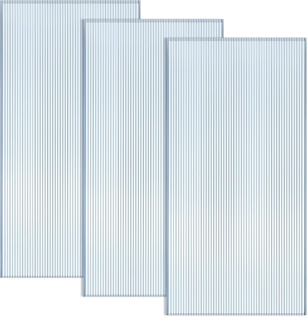 Hotop 3 Pcs Polycarbonate Greenhouse Panels Double Layer Polycarbonate Panels Waterproof UV Protected Sheet Corrugated Plastic Roof Greenhouse Replacement Cover (4' X 2' X 0.32")