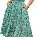 Hanna Nikole Women's Plus Size Summer Maxi Dress Short Sleeve Smocked Square Neck Casual Floral Flowy Dresses with Pockets