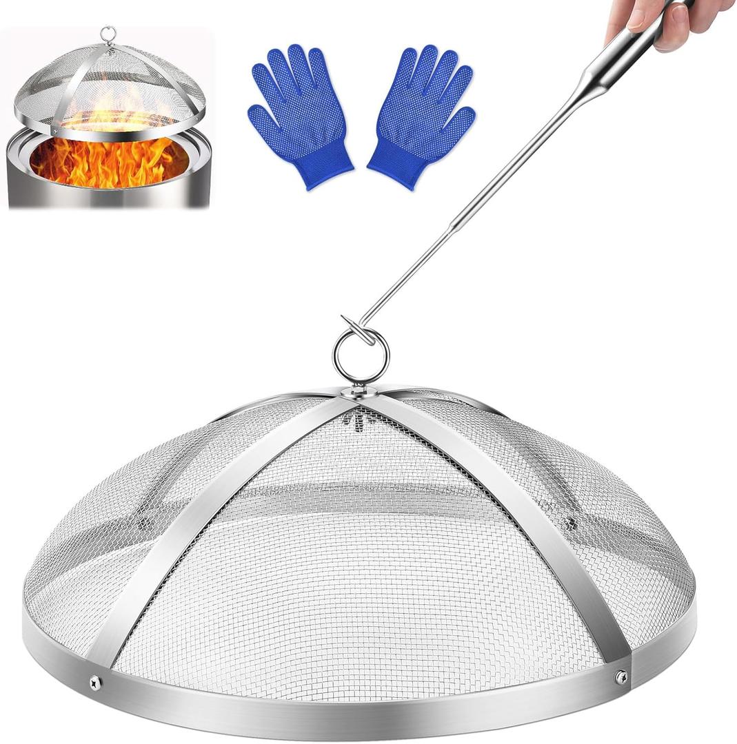 Fire Pit Spark Screen for Solo-Stove Bonfire 19.5", Stainless Steel Bonfire Sheid Accessories with Removal Handle, Firepit Screens Cover Detachable Mesh Lid for Backyard, Beach, RV Camping