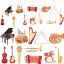 WATINC 37pcs Musical Instrument Christmas Wooden Ornaments Set Classic Saxophone Guitar Vintage Piano Cello Drum Triangle Sign Gift Tags for Music Party Supplies Holiday Xmas Tree Garden Decorations