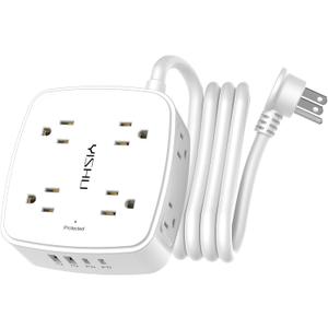 Surge Protector Power Strip - YISHU 8 Widely Outlets with 2 USB-C(PD 30W) and 2 USB-A Ports, 3 Side Outlet Extender with 6Ft Flat Plug Extension Cord, Wall Mount, Desk USB Charging Station, ETL,White