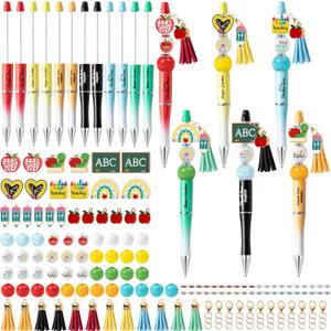 CNhoqc Teacher Appreciation Ballpoint Pens - 12-Set Teacher Appreciation Week Retractable Beadable Ballpoint Pen Wooden Bead Tassel Resealable Foil Pouch Bag Office School Writing Supplies Party Favor