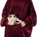 Krifey Wearable Blanket Hoodie, Oversized Sherpa Hooded as Birthday Gifts for Mom Women Girlfriend Men, Cozy Sweatshirt with Giant Pocket (Burgundy)