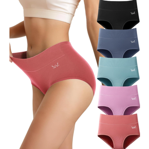 Saliryj Women's Cotton Underwear High Waisted Underwear Soft Briefs Full Coverage Ladies Panties 5 Pack(Size M)