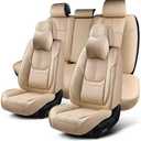 KIDYACWST Auto Car Seat Covers Accessories Full Set Leather Cushion Protector Breathable Waterproof Seat Cover for Cars Universal Fit (Beige, Front Pair and Rear)