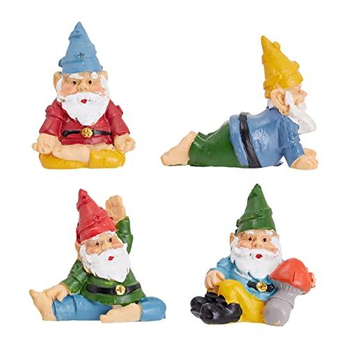 Juvale 4 Pieces Mini Garden Gnomes, Outdoor Statue Set in Funny Poses for Yoga Gifts, Plant Pots Decor (2 in)