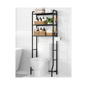 Kitsure Over Toilet Storage Rack - Metal Over Toilet Bathroom Organizer Shelf, Over The Toilet Storage Cabinet with Paper Holder and Hooks, Bathroom Cabinet for Laundry, Black, 3 Tiers (63.2" H)