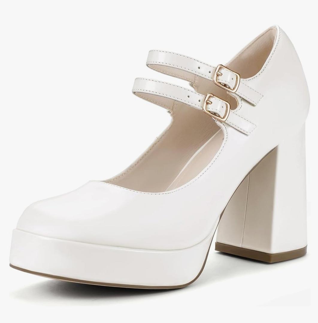 IDIFU IN4 Mary Jane Shoes Platform Chunky High Heels Closed Toe Dress Shoes for Women Wedding Work Business Homecoming Party Shoes Comfortable Casual Dressy Square Toe Heels Pumps, Size 8.5