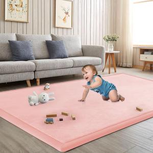Baby Play Mat for Floor Nursery Rug Muscle Mat Area Rug Playroom Rug 74"x50" Playpen Mat Memory Foam 1.3" Thick Crawling Mat for Babies,Toddlers, Infants, Kids,Light Pink