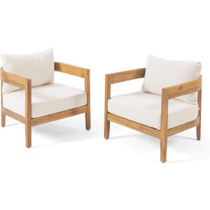 Christopher Knight Home 312395 Alfy Outdoor Club Chair with Cushions (Set of 2), Teak Finish, Beige Christopher Knight Home 312395 Alfy Outdoor Club Chair with Cushions (Set of 2), Teak Finish, Beige
