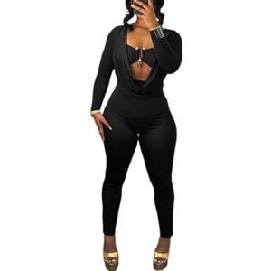 LXUAMR Jumpsuits for Women Sexy Deep V Neck Long Sleeve Jumpsuit Cut Out Bodycon Jumpsuit Going Out Outfits, Black, Size S