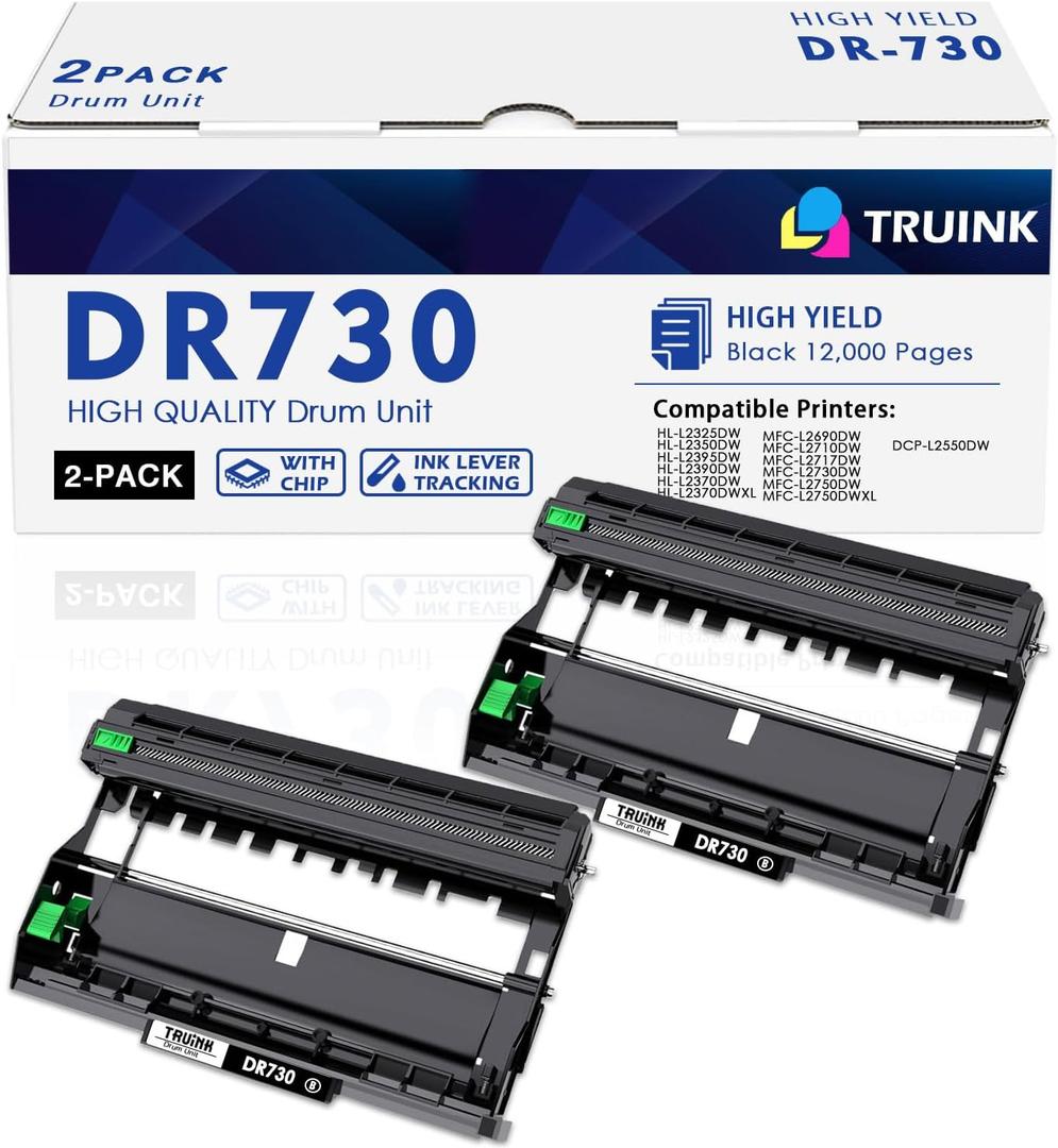 DR730 Drum Unit (NOT Toner) Replacement for Brother DR730 DR-730 High Yield Drum Unit Compatible with Brother HL-L2325DW HL-L2350DW MFC-L2710DW MFC-L2717DW DCP-L2550DW Printer (Black, 2 Pack)