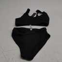 Tempt Me Women Two Piece Scoop Neck Bikini Crop Top Swimsuit Sporty High Waisted Bathing Suit (Small, Black)