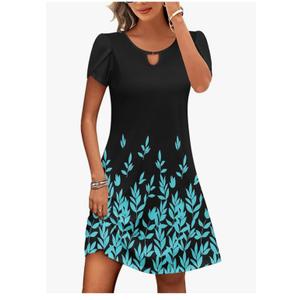 HOTOUCH Women's Casual A-Line Dress with Pockets Summer Beach Floral Tshirt Dress Short Sleeve Mini Dress Flowy Sundresses, M