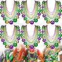 Cunno 60 Pcs 41" Jumbo Mardi Gras Beads Necklaces Bulk Gold Green Purple Plastic Disco Ball Beaded Necklace Carnival Jewelry Mardi Gras Accessories for Carnival Parade Masquerade Party Throw