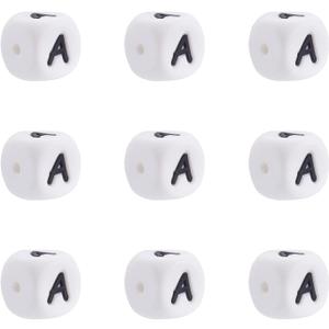 Crafans 100Pcs 12mm Silicone Cube Letter Beads White English Alphabet Letter A Vowel Loose Spacer Beads Initial Cube Dice Beads for Jewelry Making