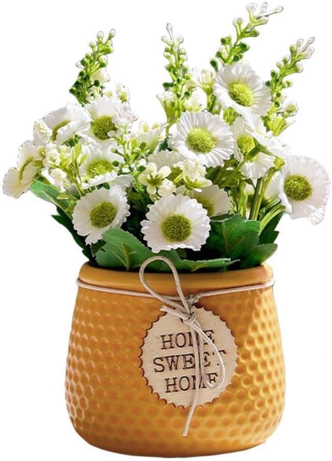 Artificial Daisy Display in Pottery Vase for Home and Office Table and Interior Decoration (yellow flowers)