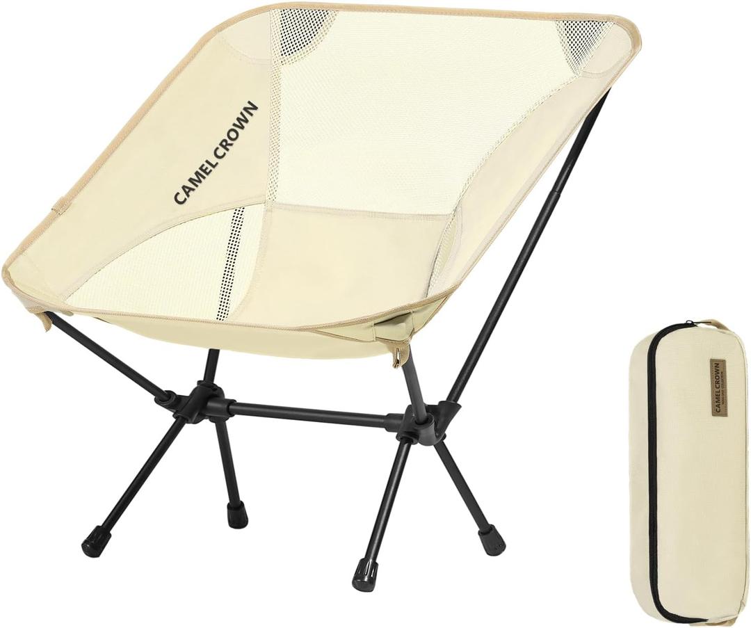 CAMEL CROWN Portable Camping Chair Lightweight Compact Folding Chair Mesh for Outdoor Camp Travel Beach Picnic Festival Hiking Backpacking White (Netting)