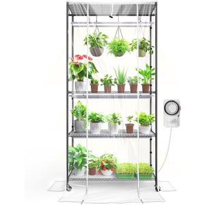 Barrina CX3Z Indoor Greenhouse with Grow Light, Full Spectrum 3FT 108W Plant Growing Lamp, 4-Tier Metal Plant Stand with Zippered EVA Cover, Wheels & Timer, 35.4"x13.8"x70.9", 35.4x13.8x70.9IN w/ Tent