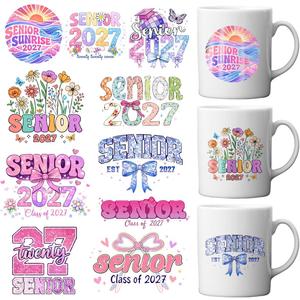 Senior 2027 UV DTF Stickers Pack, Class of 2027 Graduation Decals for High School Students, UV DTF Cup Wraps for 16 oz Glass, Motel Keychain, Bottle, Laptop, Gift College Student Decoration, 2in