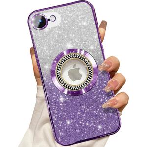 Misscase for iPhone 16e Magnetic Glitter Case Compatible with MagSafe,Full Protection Slim Shockproof Anti-Scratch Case with Camera Lens Protector Logo View Dust-Proof Cover for Women Purple