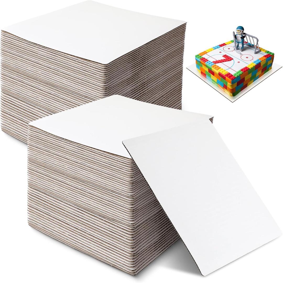 Lallisa 100 Pcs White Square Cake Board Bulk,8 Inch 1/8 Inch Thick Square Coated Cakeboard,Disposable Cake Base Sturdy Grease Proof for Pizza Desserts Food Decorating Plate Baking Party Supplies