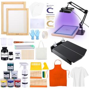 Caydo 59 Pieces All-in-One Screen Printing Kit with Screen Printer, 50W Exposure Screen Printing Light, Photo Emulsion Kit, Screen Printing Frames, Instructions