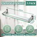 Cinnvoice 3 Pack 20 Inch Glass Bathroom Shelves for Wall, Wall Mount Glass Shelves with Stainless Steel Rail, Modern Floating Bathroom Shelf Organizer, Rectangular Room Decor for Sink, Over Toilet