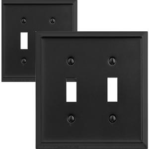 Double Toggle Light Switch Cover Aria Metal Wall Plate, 2-Pack Black 2 Gang, Light Switch Cover Decorative Wallplate, Durable