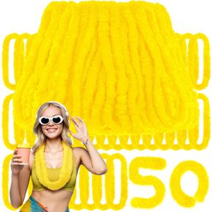 Janinka 50 Pcs Hawaiian Leis for Luau Party, Soft Twist Tropical Flower Necklaces 36 Inch Plastic Lei for Summer Beach, Pool Parties and Tropical Themed Events(Yellow)