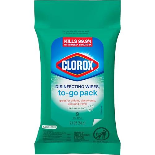 Clorox Disinfecting On The Go Travel Wipes, Household Essentials, Fresh Scent, 9 Count, Pack of 16