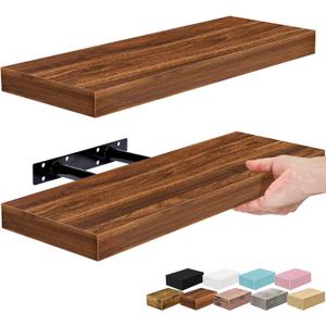Sorbus Floating Shelves for Wall 16 Inch Floating Shelf for Kitchen, Bedroom, Living Room, Bathroom, Home & Wall Decor - Mounted Bathroom Shelves with Invisible Brackets (Walnut, 2 Pack)