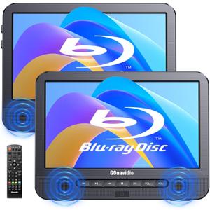 10.1'' Portable Blu Ray Players for Car with Rechargeable Battery, Dual Screen Blu Ray DVD Players Support 1080P Video, Dolby Audio, HDMI Out, Sync Screen, Last Memory, USB/SD, Play A Same Movie