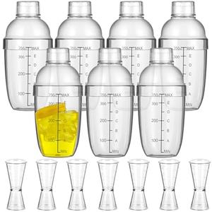 5 and 7 Plastic Cocktail Shaker Set Drink Mixer with Mark Clear Drink Cocktail Shaker and Measuring Jigger Set Ounce Cup Clear for Bar Party Home Use Wine Bar(11.8oz)