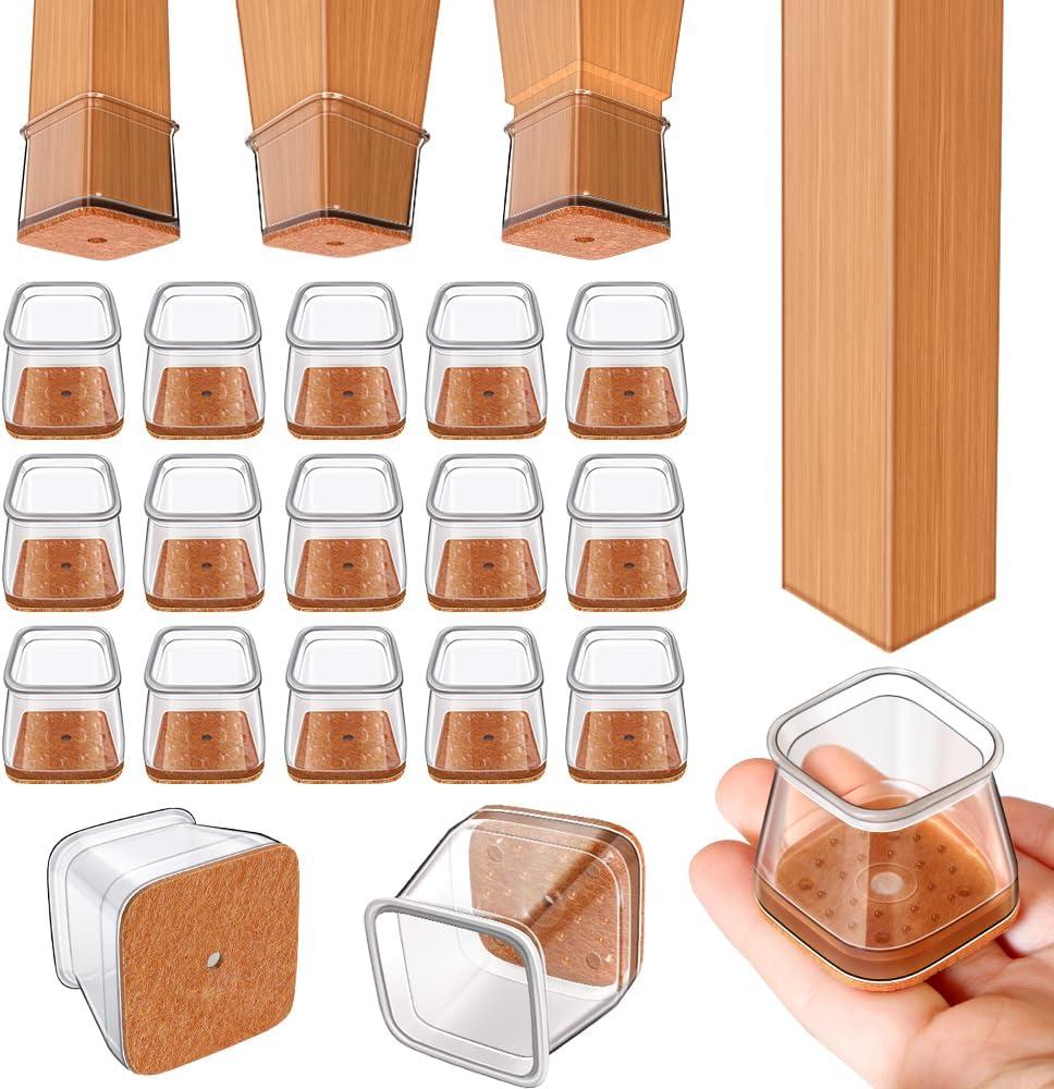 Ansible 24 pcs Square Small Chair Leg Floor Protectors, Furniture Felt Pads Silicone Covers caps for Chairs,Chair Leg Protectors for Hardwood Floors (Small fit:3/4'' to 1'')