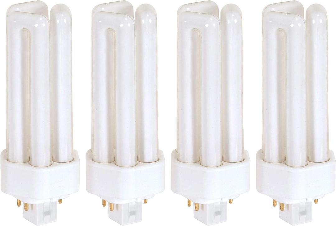 KOR Pack of 4 26 Watt Triple Tube - GX24Q-3 (4 Pin) Base - 2700K Warm White - CFL Light Bulb - Replaces Sylvania 20879 CF26DT/E/IN/827 - Philips 458240 PL-T 26W/827/4P/ALTO - GE 97614 F26TBX/827/A/ECO