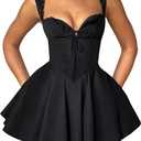 Aopwsrlyi Women Sexy Corset Mini Dress Sleeveless Backless Ruffle A Line Mini Dress Summer Going Out Party Club Dress, Med
