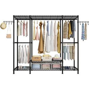 Ulif E3 Heavy Duty Garment Rack, 4 Tiers Freestanding Closet Organizer System with 5 Shelves, Metal Closet Organizer and Storage System for Clothes, Max Load 650lbs, Black