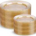 200 Pcs Gold Glitter Plastic Plates - Disposable Party Plates, Gold Glitter Disposable Plate Include 100 Dinner Plate and 100 Dessert Plate, Plastic Plate for Party, Holiday, Wedding & Birthday