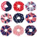 9PCS USA American Flag Hair Scrunchies for Women Girls Independence Day Patriotic Red White Blue Hair Ties Fourth of July Festival Ponytail Holder Hair Accessories Elastic Hair Band