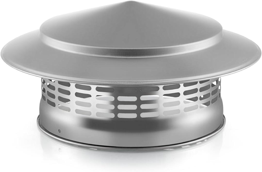 8 Inch 304 Stainless Steel Chimney Cap, Round Chimney Cover with Screen, Stove Pipe Topper for Exterior Fireplace Flue, Furnace Vent (Silver)