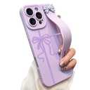 jueaes Cute Bow Case for iPhone 16 Pro Max with Finger Hand Wrist Strap