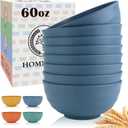 Homienly Deep Noodle Bowls Set of 8: 60oz Large Wheat Straw Bowls for Pho, Ramen & Salad, Lightweight & Unbreakable, Microwave Safe for Camping, Cereal & Soup (Blue)