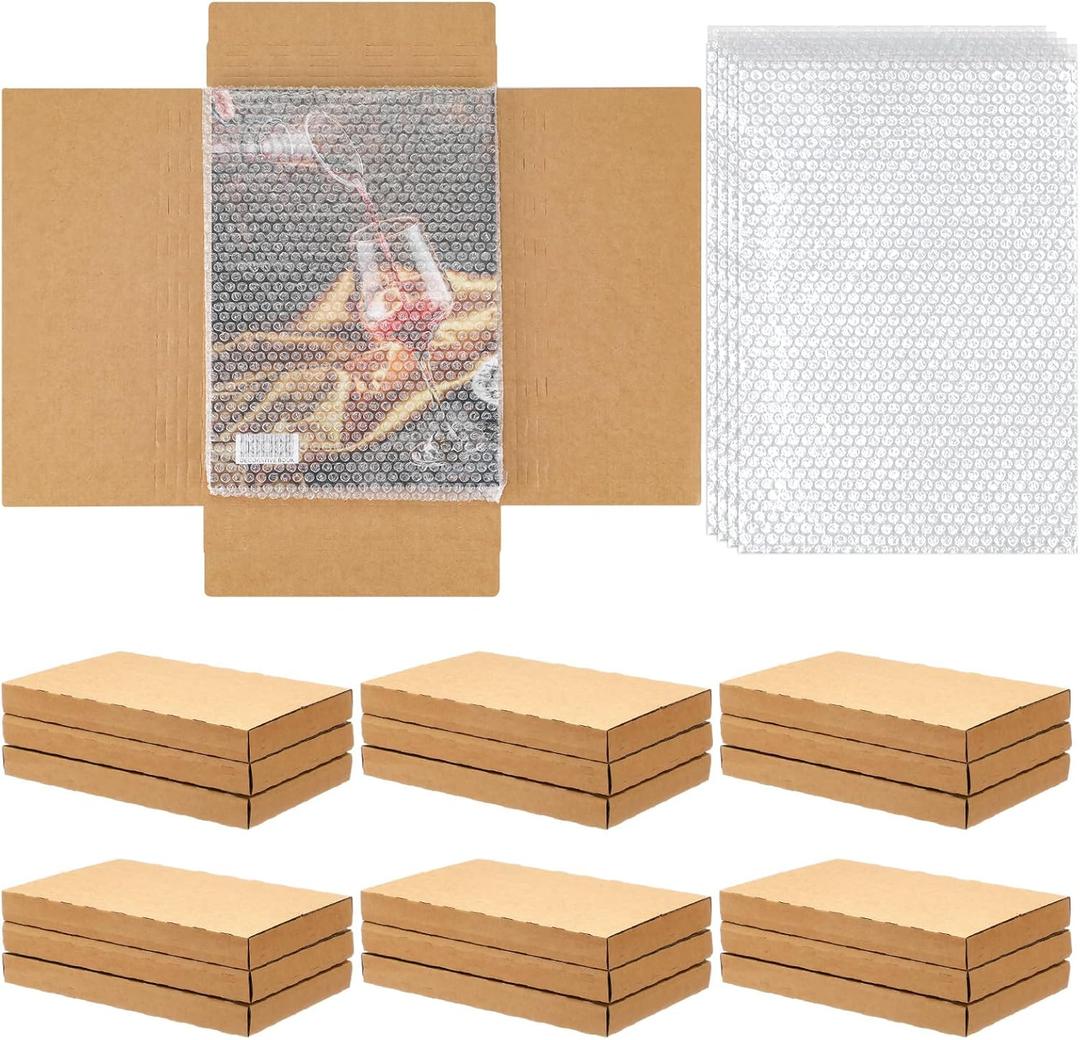 30 Pack Corrugated Comic Book Mailers with 30 Bubble Bags, Comic Book Shipping Box Easy Fold Cardboard Photo Box for Mailing Packaging, Height Adjustable(Brown,7.8 x 11 x 1.97 Inch)