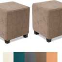 NeColorLife Ottoman Covers - Stretch Slipcover, Knitted Jacquard Fabric for Square Ottoman, Storage Stool, Footstool Protector - Light Coffee, 2PCS
