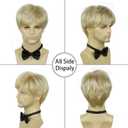 Mens Blonde Wig,Short Straight Natural Hair Synthetic Full Wig for Man Men Guy Cosplay Anime Party Costume Anime Men's Wigs