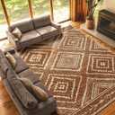 Area Rug 9x12 Rug Machine Washable Non-Slip Low Pile Print Pattern Western Rug for Living Room Bedroom Entryway Tribal Series -Yellowbrown/Cream