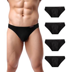 Avidlove Mens Bikini Underwear Low Rise Briefs Microfiber Underpants 4 Pack (Small, Black)