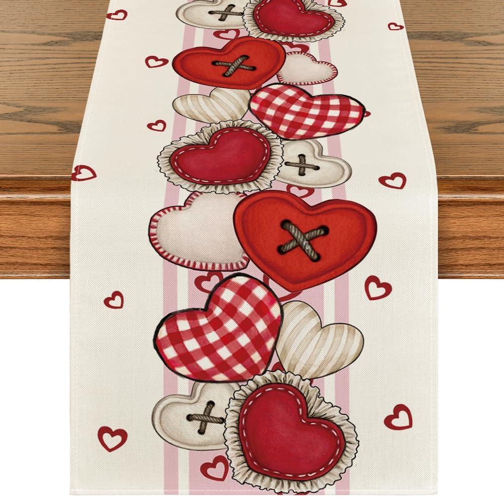 Artoid Mode Heart-Shaped Buttons Valentine's Table Runner, Seasonal Kitchen Dining Table Decoration for Home Party Decor 13x48 Inch (13" x 48", Table Runner, Pink)